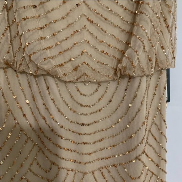 NEW Adrianna Papell Sequin Mesh Blouson Dress in Champagne Gold‎ [SZ 0 ] - Picture 5 of 9